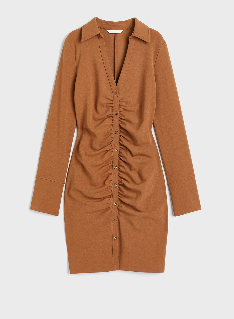 H&M Ruched Shirred Shirt Dress