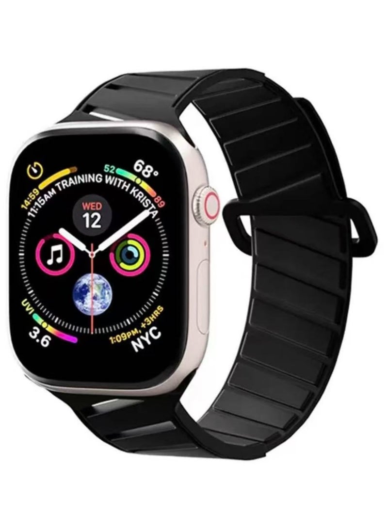 سوار سيليكون مغناطيسي مضفر بنمط نسيج Twill متوافق مع Apple Watch بمقاسات 42/44/45/46/49 مم للموديلات ذات الحجم الكبير، حزام سيليكون بإغلاق مغناطيسي آمن، مناسب لـ Series 1–10 و SE و Ultra و Ultra 2 - Image 1