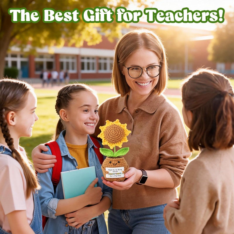 SmartDomo Teacher Appreciation Valentine Gifts, Handmade Sunflower Crochet with Card Thank You for Being an Important Part, Thank You Gifts for Best Friend, Family, Women, Men - Image 3