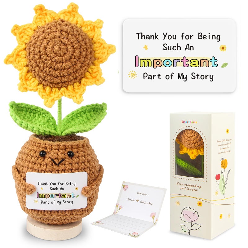 SmartDomo Teacher Appreciation Valentine Gifts, Handmade Sunflower Crochet with Card Thank You for Being an Important Part, Thank You Gifts for Best Friend, Family, Women, Men - Image 1