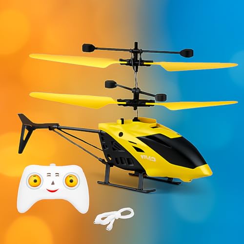 KRIMION® RC Helicopter with Hand Gravity Sensor, Flying Remote Control Helicopter Toy, Chargeble, 3D Light & Safety Sensor for Kids Age 4+ Years I Pack of 1 (Yellow) - Image 1