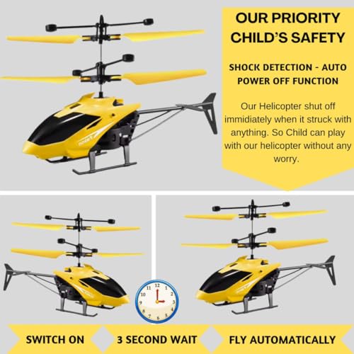 KRIMION® RC Helicopter with Hand Gravity Sensor, Flying Remote Control Helicopter Toy, Chargeble, 3D Light & Safety Sensor for Kids Age 4+ Years I Pack of 1 (Yellow) - Image 5