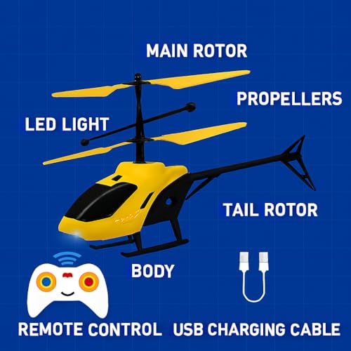 KRIMION® RC Helicopter with Hand Gravity Sensor, Flying Remote Control Helicopter Toy, Chargeble, 3D Light & Safety Sensor for Kids Age 4+ Years I Pack of 1 (Yellow) - Image 2