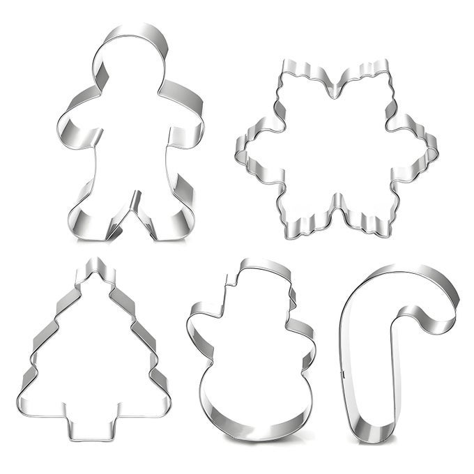 CHRISTMAS COOKIE CUTTER SET 5 PIECE HOLIDAY COOKIES MOLDS SNOWMAN CHRISTMAS TREE GINGERBREAD MAN CANDY CANE SNOWFLAKE
