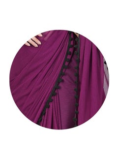 Accessorize Kingdom Women's Georgette Pom-Pom Lace Boardered Saree With Unstitched Blouse Piece  - Image 5