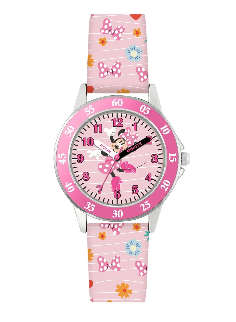 ديزني Disney Minnie Mouse Pink Printed Strap Time Teacher Watch MN9101