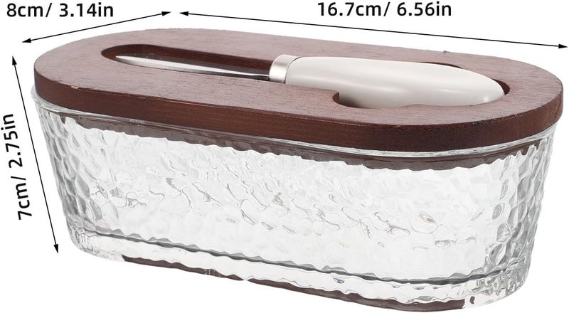 Airtight Glass Butter Dish with Lid and Spatula Rectangular Dark Hammered Butter Tub Cheese Container for Refrigerator Storage 1pcs - Image 2
