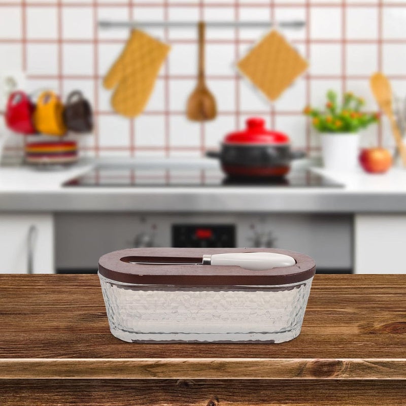 Airtight Glass Butter Dish with Lid and Spatula Rectangular Dark Hammered Butter Tub Cheese Container for Refrigerator Storage 1pcs - Image 5