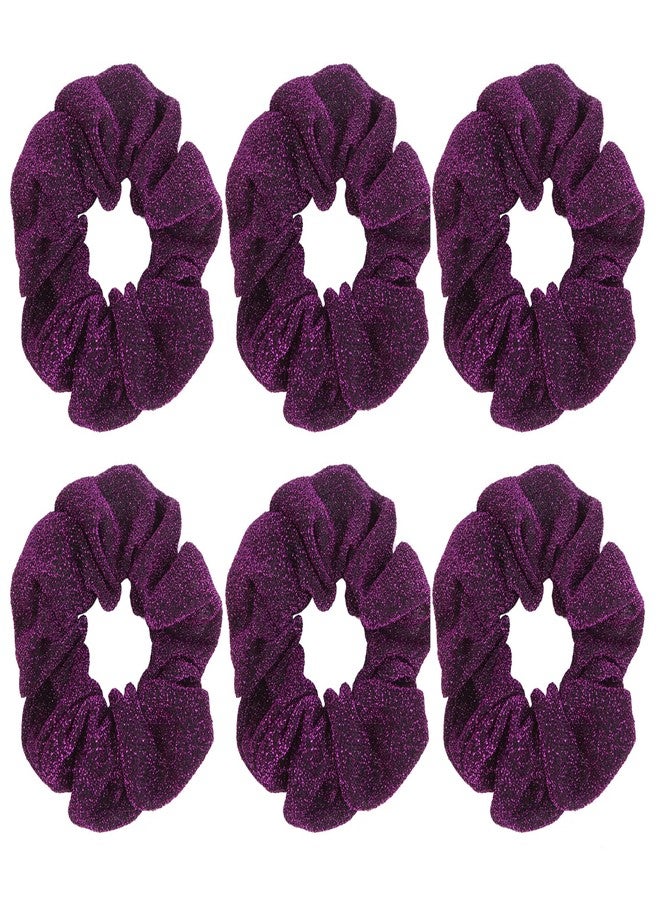 KINFENE Shiny Mesh Hair Scrunchies Skin Friendly Gauze Scrunchie Hair Bobbles Elastics Ponytail Holders Hair Wrist Ties Bands Scrunchies for Show Gym Dance Party Cosplay for Girl,6 Pcs (Purple) - Image 2