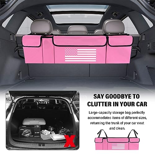 Turcee Car Trunk Organizer,Large Capacity Car Storage Organizer with US Flag Design,Hanging Foldable Car Organizers and Storage Car Interior Accessories (Pink) - Image 4