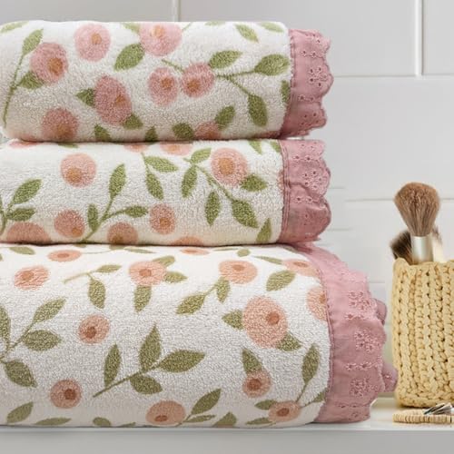 ABREEZE Floral Bath Towel Set3 pcsCoral Velvet Soft Absorbent Towels 1 Bath Towel2 Hand Towels - Image 3