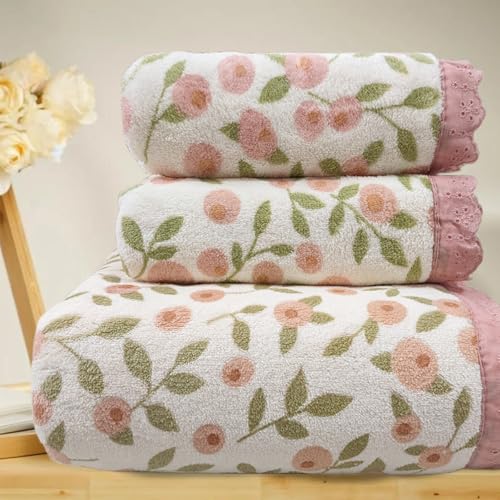 ABREEZE Floral Bath Towel Set3 pcsCoral Velvet Soft Absorbent Towels 1 Bath Towel2 Hand Towels - Image 1