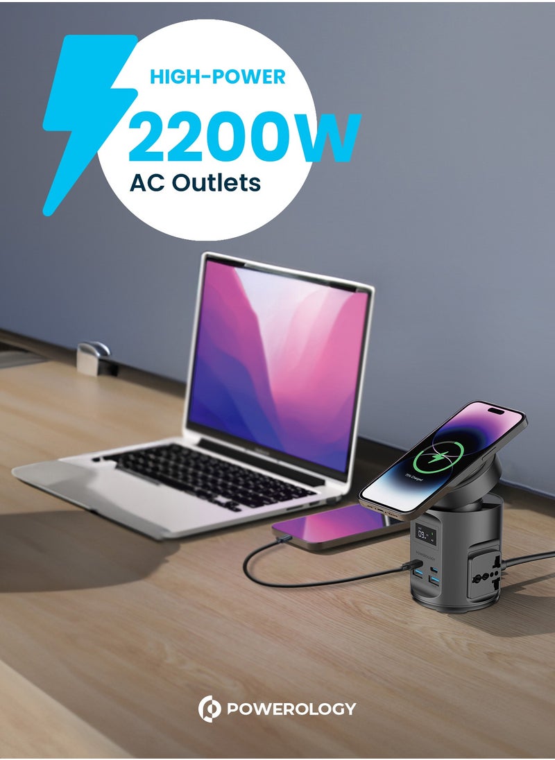 Powerology - Magsafe Power Multi-Device Charging Hub / 2* Universal Sockets/ 2200W High Power AC Outlets- Black - Image 1