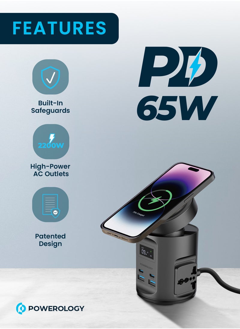Powerology - Magsafe Power Multi-Device Charging Hub / 2* Universal Sockets/ 2200W High Power AC Outlets- Black - Image 1