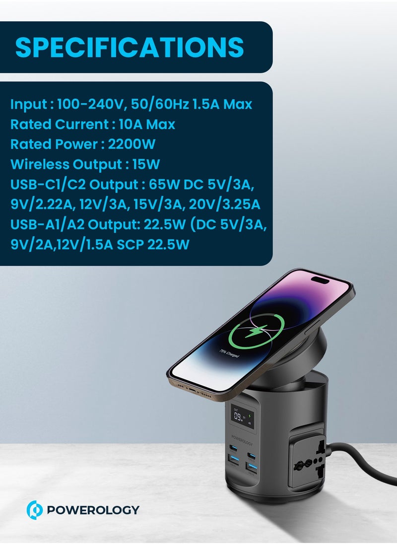 Powerology - Magsafe Power Multi-Device Charging Hub / 2* Universal Sockets/ 2200W High Power AC Outlets- Black - Image 1