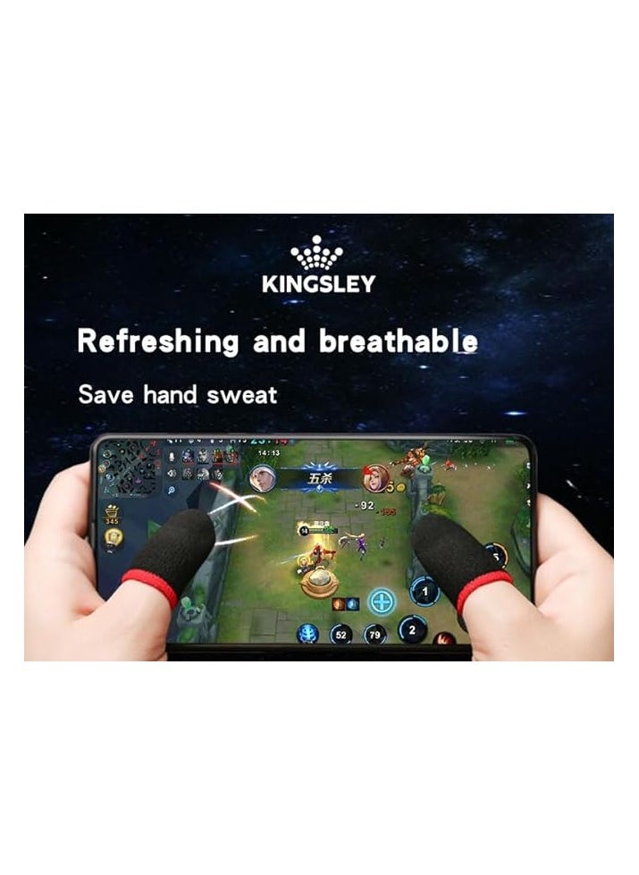 Kingsley KINGSLEY Gaming Finger Sleeves for Sweat Proof Mobile & Console Gaming, Friction-less PUBG finger Sleeves Stabiliser & Protector for thumb sleeves gaming Red edge (Three pair)  - Image 2