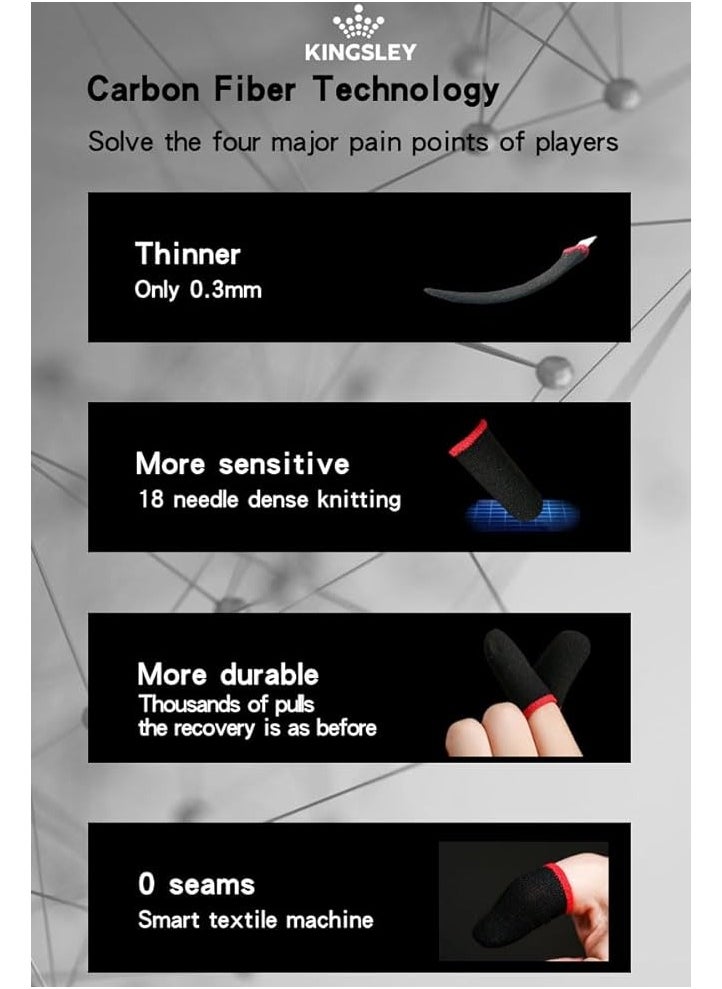 Kingsley KINGSLEY Gaming Finger Sleeves for Sweat Proof Mobile & Console Gaming, Friction-less PUBG finger Sleeves Stabiliser & Protector for thumb sleeves gaming Red edge (Three pair)  - Image 3