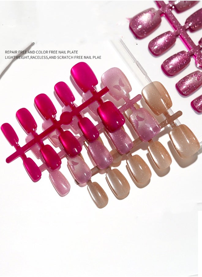 ElegaNail 10-Pcs Butterfly Purple Crystal Cat-Eye Press-on Nails, Short T-Shaped Glossy  Nails with XS/S/M Sizes with Tools  - Image 5