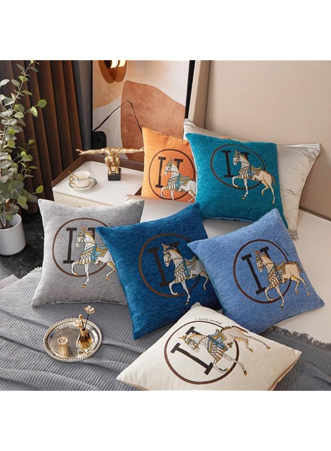 إيروريكس مجموعة أغطية وسائد رمي مقاس 18 × 18 بوصة مكونة من قطعتين من أغطية الوسائد المطرزة بحصان فاخر على الطراز الحديث لغرفة المعيشة وغرفة النوم باللون الأبيض - Image 2