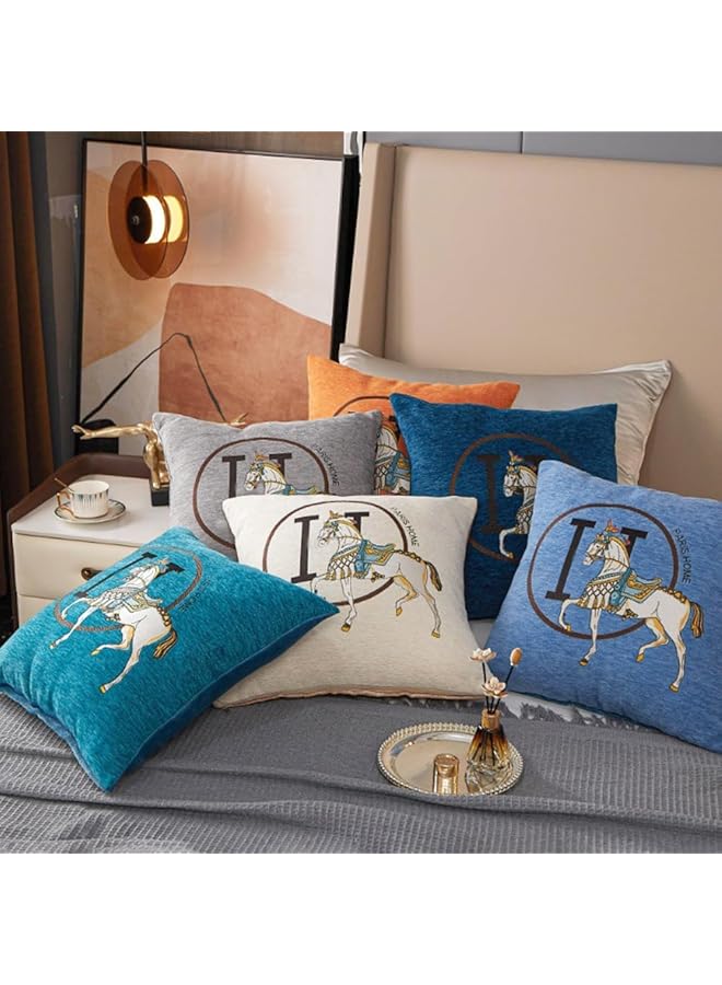 إيروريكس مجموعة أغطية وسائد رمي مقاس 18 × 18 بوصة مكونة من قطعتين من أغطية الوسائد المطرزة بحصان فاخر على الطراز الحديث لغرفة المعيشة وغرفة النوم باللون الأبيض - Image 3
