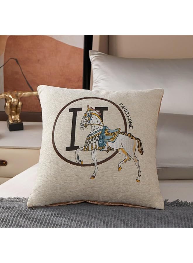 إيروريكس مجموعة أغطية وسائد رمي مقاس 18 × 18 بوصة مكونة من قطعتين من أغطية الوسائد المطرزة بحصان فاخر على الطراز الحديث لغرفة المعيشة وغرفة النوم باللون الأبيض - Image 1