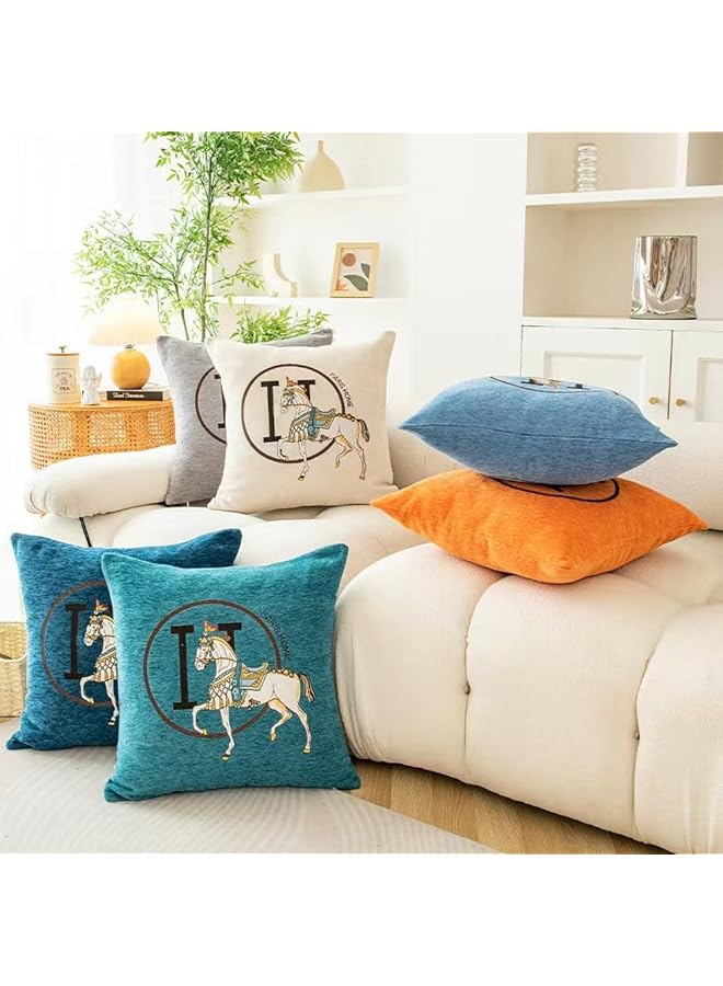 إيروريكس مجموعة أغطية وسائد رمي مقاس 18 × 18 بوصة مكونة من قطعتين من أغطية الوسائد المطرزة بحصان فاخر على الطراز الحديث لغرفة المعيشة وغرفة النوم باللون الأبيض - Image 5