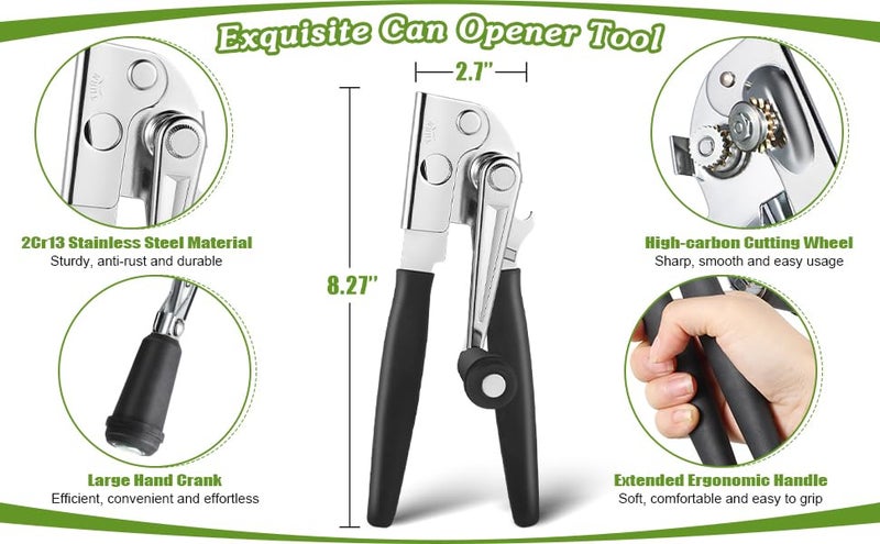 LUFMWCWD Crank Handle Commercial Can Opener - Heavy Duty Manual Can Opener - Ergonomic Cushioned Handle - Stainless Steel Blade - Black - Image 4