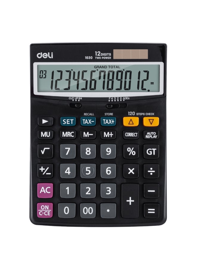 ديلي آلة حاسبة مكتبية 12 رقم ثنائية الطاقة بوظيفة حساب الضرائب أسود 4 × 14.6 × 19.8 سم 146368 - Image 1