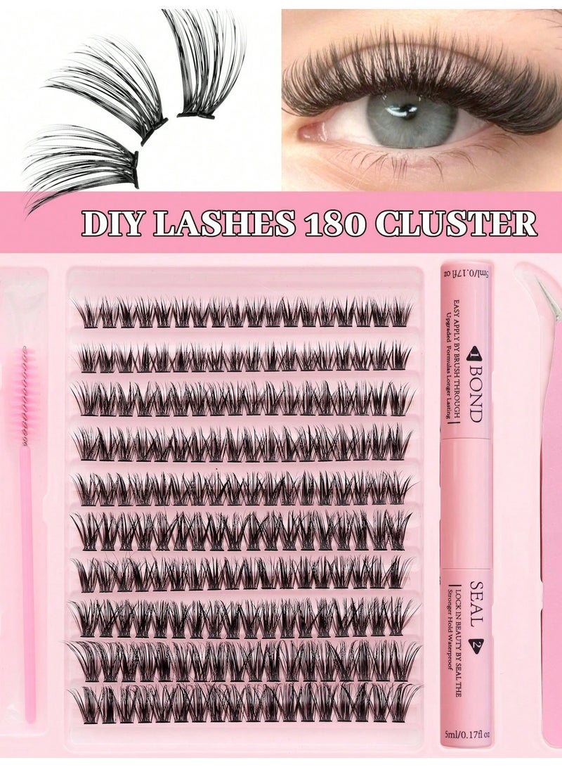 180 Pieces Large Capacity Eyelash Extension Set Thick And Soft Cluster Lashes With Glue Tweezers And Brush Natural Look Mixed C Curl 10 To 16mm For Women Makeup - Image 1