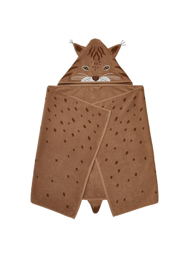 Zaboon Towel with hood, lynx shaped/brown, 70 140 cm - Image 1