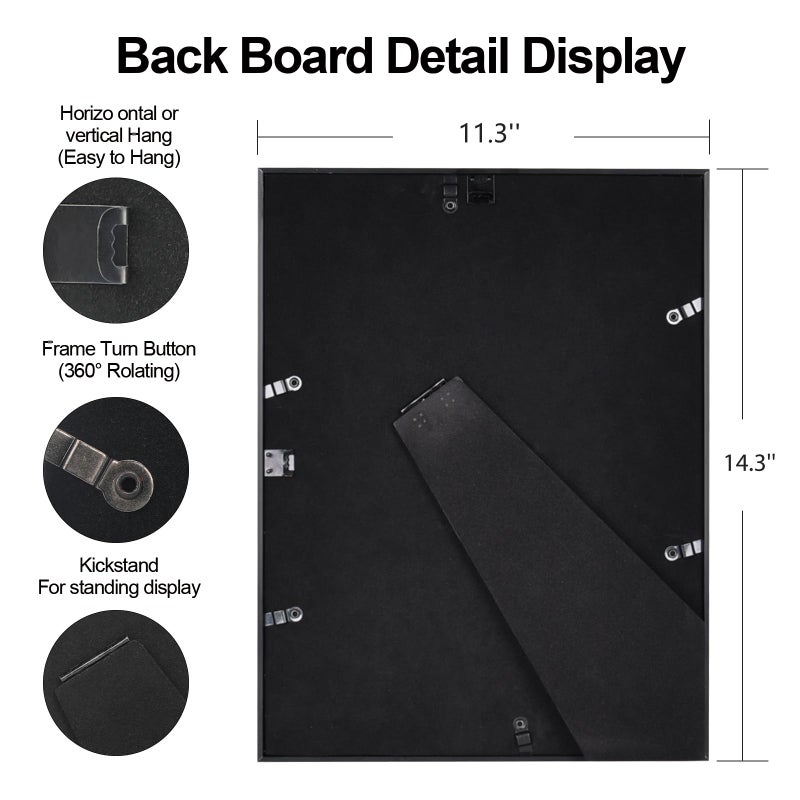 BKABOT 11x14 Picture Frame, Brass Metal Photo Frames with HD Glass, Fits 8x10 with Mat or 11 x 14 without Mat, Display for Wall and Table, 1 Pack - Image 3