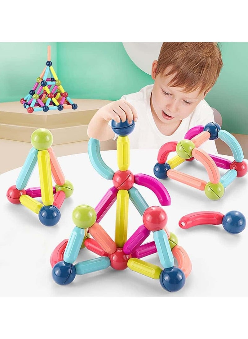 64PCS Magnetic Building Blocks for Kids, Educational Early Learning Puzzle Toys, Various Shapes & Large Magnetic Pellets, with Storage Case