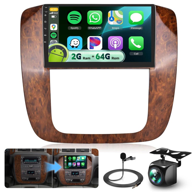 Sellrich 4Core+64G Car Radio for Chevy Silverado GMC Yukon Tahoe Suburban 2007-2013 Stereo Upgrade with DSP Wireless Carplay/Android Auto, Sellrich 9" IPS Touch Screen Radio Bluetooth FM/RDS SWC Backup Camera - Image 1