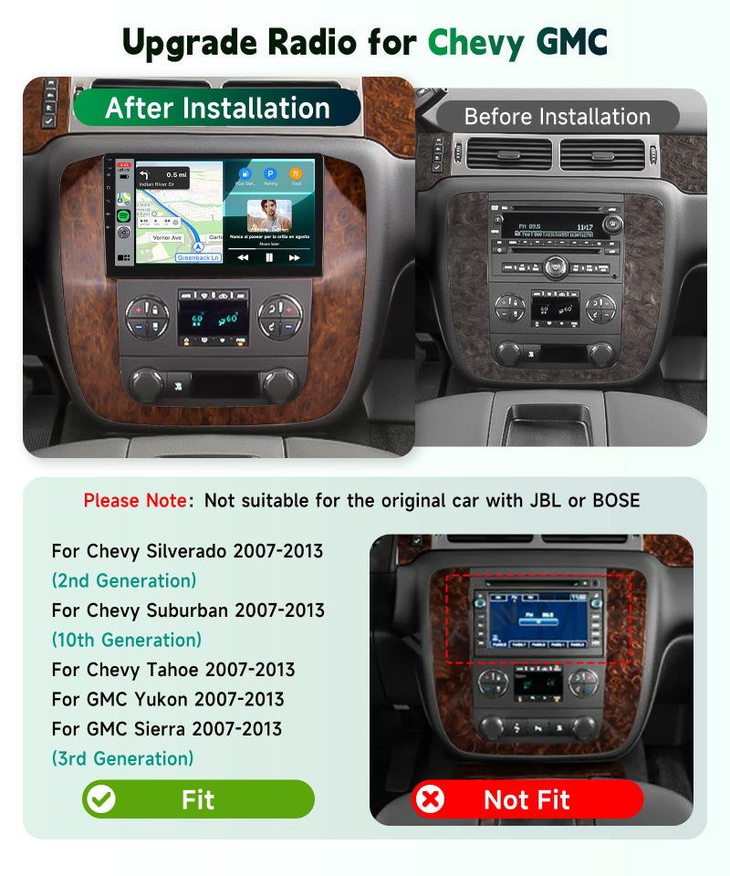 Sellrich 4Core+64G Car Radio for Chevy Silverado GMC Yukon Tahoe Suburban 2007-2013 Stereo Upgrade with DSP Wireless Carplay/Android Auto, Sellrich 9" IPS Touch Screen Radio Bluetooth FM/RDS SWC Backup Camera - Image 2