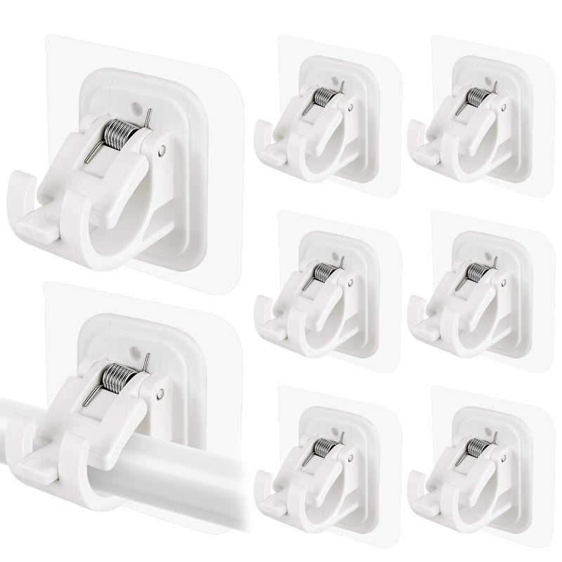 8PCS Self Adhesive Curtain Rod Holders No Drill Curtain Rods Brackets No Drilling Nail Free Adjustable Curtain Rod Hooks Curtain Hangers for Bathroom Kitchen Home Bathroom Hotel