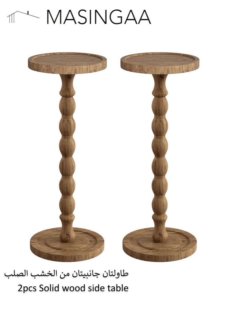 MASINGAA 2Pcs Solid Wood Side Table, Rubber Wood‌ Small Side Table for Small Spaces, Coffee Table, Service table, Pedestal End Tables for Living Room, Bedroom, Corners, and Office, Block - Image 1
