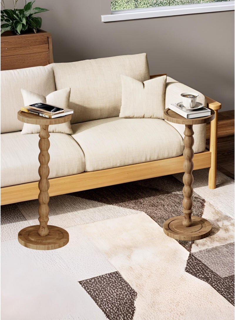 MASINGAA 2Pcs Solid Wood Side Table, Rubber Wood‌ Small Side Table for Small Spaces, Coffee Table, Service table, Pedestal End Tables for Living Room, Bedroom, Corners, and Office, Block - Image 2