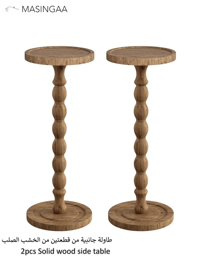 MASINGAA 2Pcs Solid Wood Side Table, Rubber Wood‌ Small Side Table for Small Spaces, Coffee Table, Service table, Pedestal End Tables for Living Room, Bedroom, Corners, and Office, Brown - Image 1