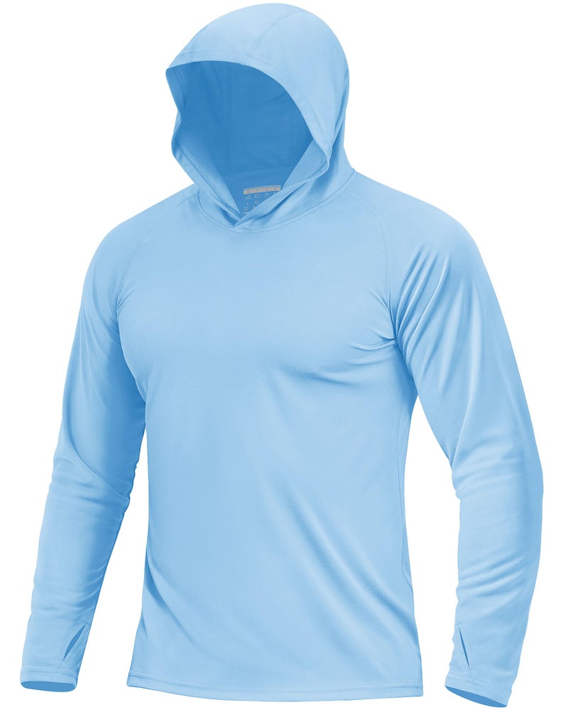 Boladeci Men's SPF Shirt UPF 50+ UV Protection Casual Long Sleeve Cooling Shirt Quick Dry Hooded T-Shirt for Summer Beach Golf (Blue) - Image 1