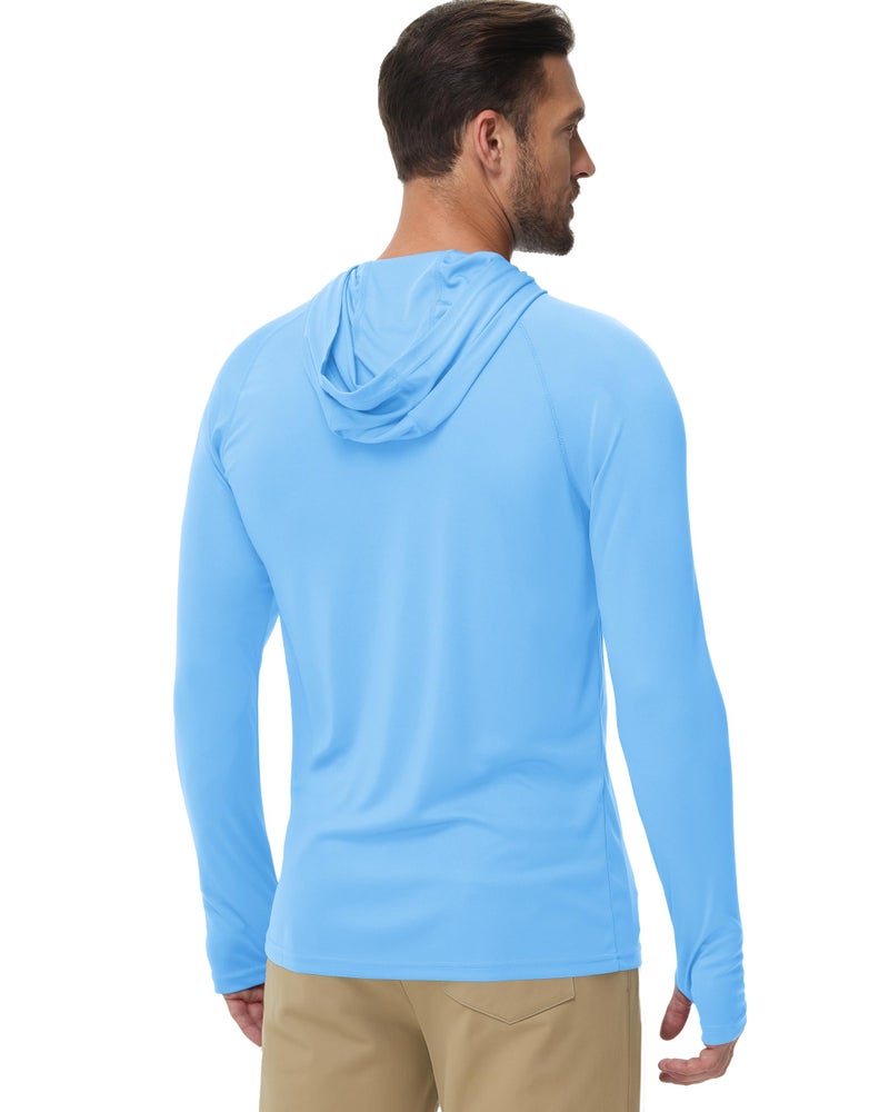 Boladeci Men's SPF Shirt UPF 50+ UV Protection Casual Long Sleeve Cooling Shirt Quick Dry Hooded T-Shirt for Summer Beach Golf (Blue) - Image 4