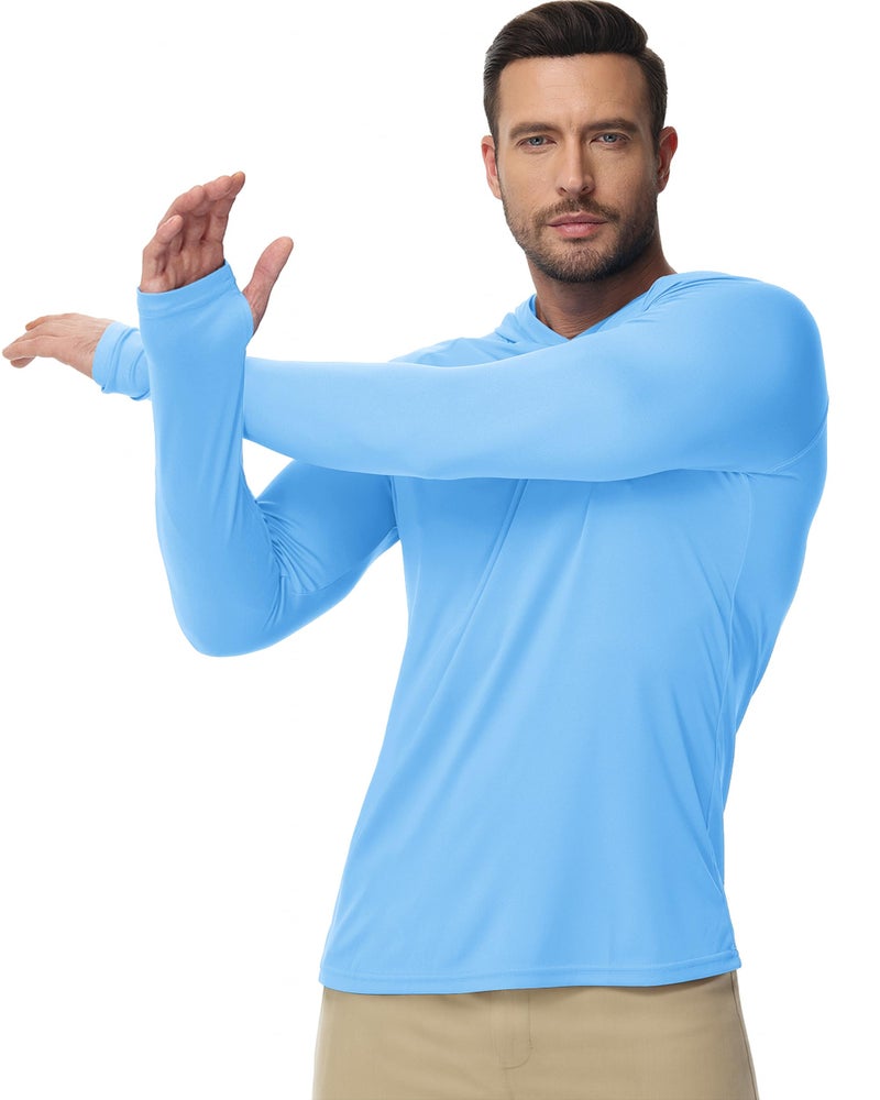 Boladeci Men's SPF Shirt UPF 50+ UV Protection Casual Long Sleeve Cooling Shirt Quick Dry Hooded T-Shirt for Summer Beach Golf (Blue) - Image 2