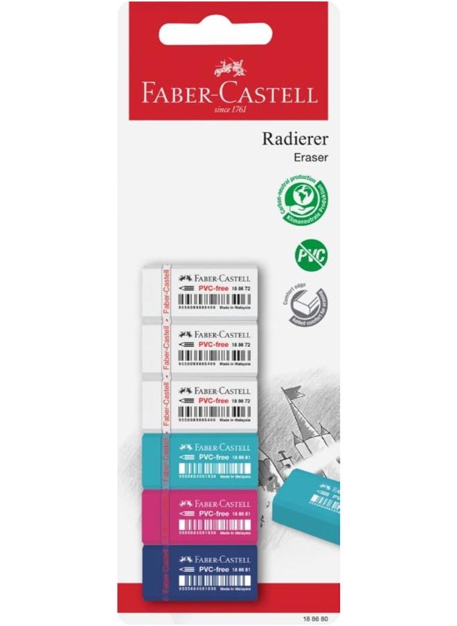 FABER-CASTELL FC Eraser PVC Free Assorted Trend-Cls -6pcs 