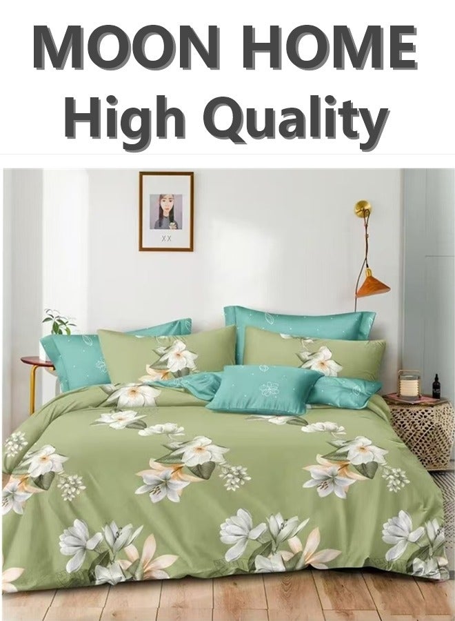 طقم أغطية لحاف فاخر مكون من 6 قطع - مقاسات كينغ/كوين/سنجل - يشمل غطاء لحاف، شريحة ملائمة و 4 أغطية وسائد - بياضات أنيقة ومريحة