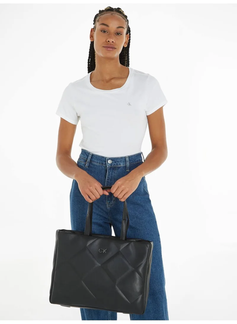 CALVIN KLEIN Women's Large Quilted Tote Bag - Faux Leather, Black