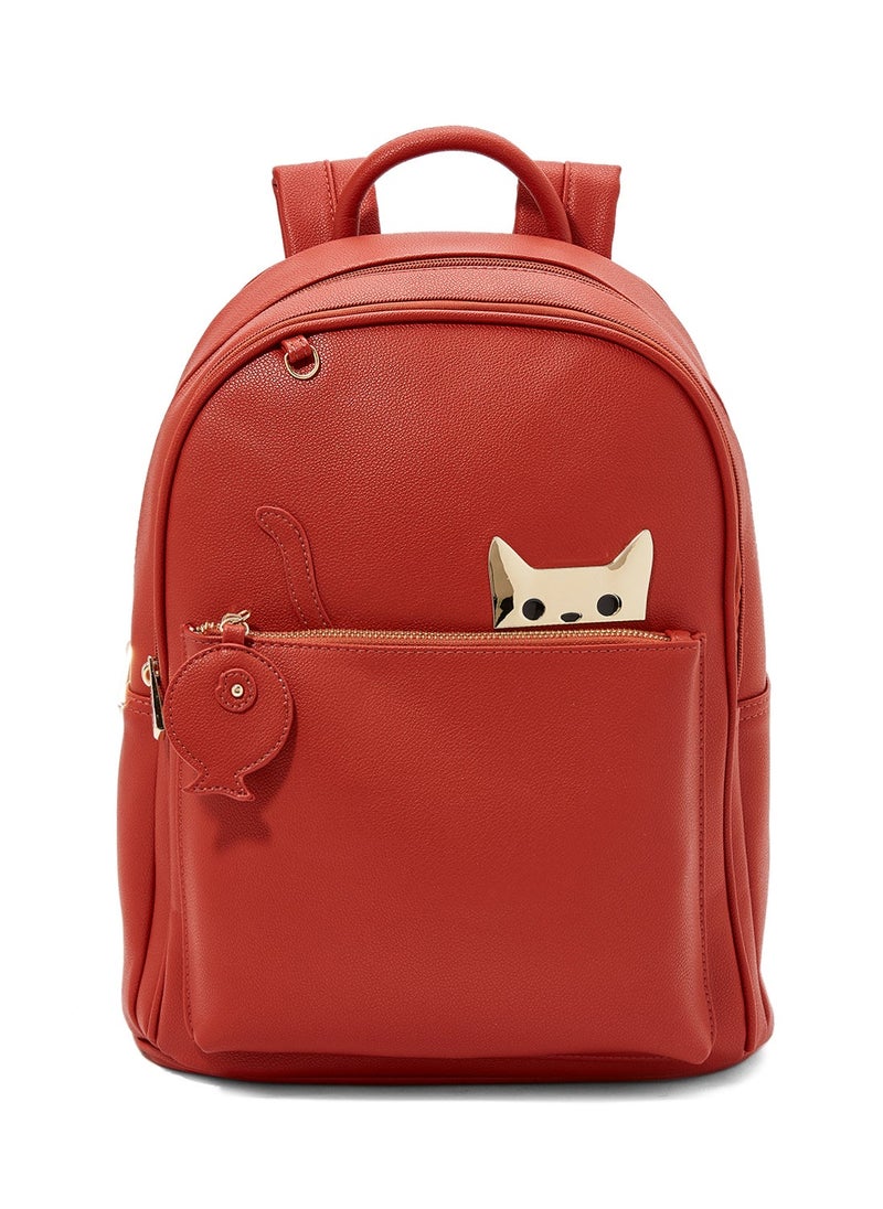 NIBEMINENT - Faux Leather Backpack Orange - Image 1