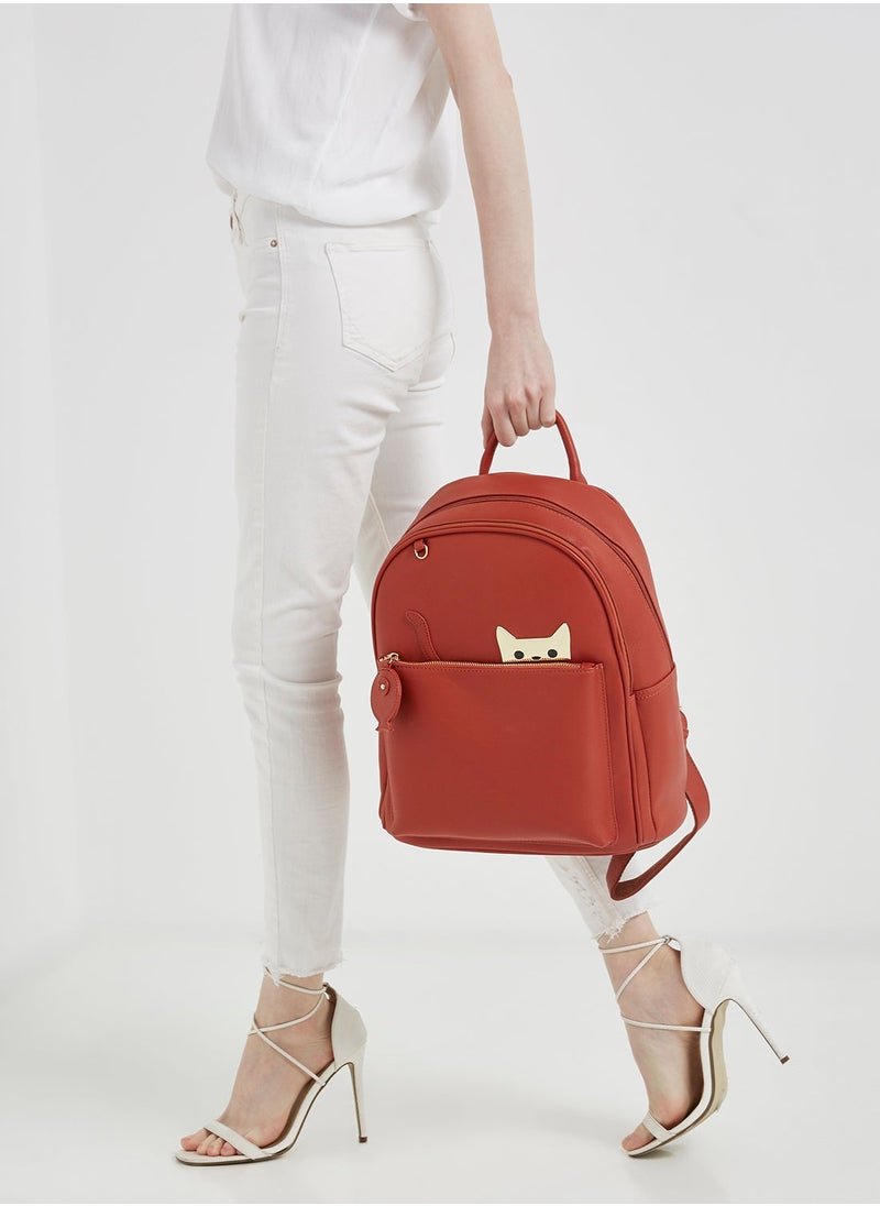 NIBEMINENT - Faux Leather Backpack Orange - Image 1