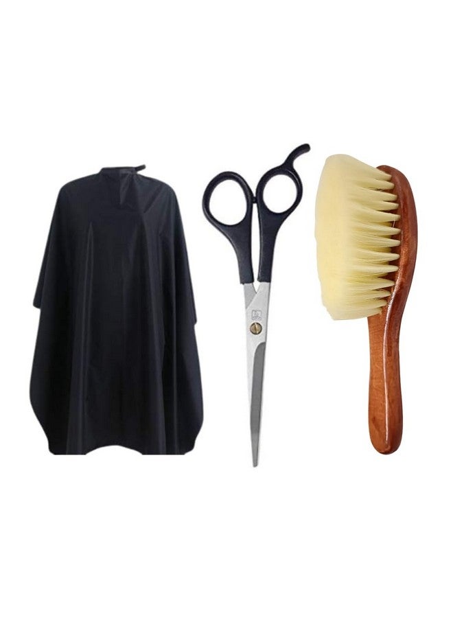 GutarGoo ® Sharp Stainless Steel Professional Scissors For Hair Cutting & Haircut Capes/Aprons Salon & Parlor Hair Duster Brush Wooden Powder Cleaning (Set Of 3) - Image 1