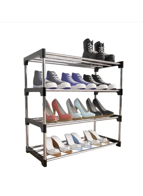 ROLLYWARE ROLLYWARE Premium Metal Stackable and Durable Easy to Assemble Space Saving Shelves Shoe Rack Black 4 SHELVES Black  - Image 1
