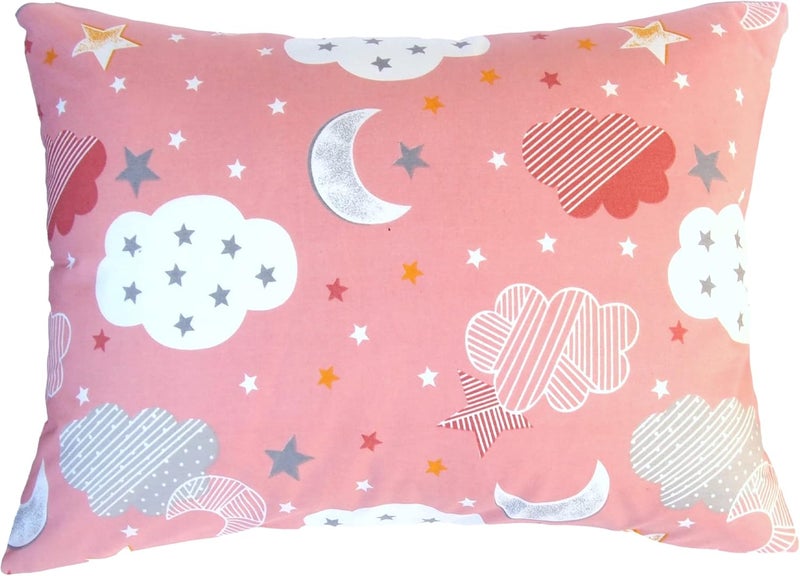 Comfy Turtles Stars Cloud Toddler Pillowcase 13 x 18 - Baby Travel Pillow Cover for Girls, Space Galaxy Pillow Case for Toddler Pillow Crib - Pink Moon Stars - Image 1