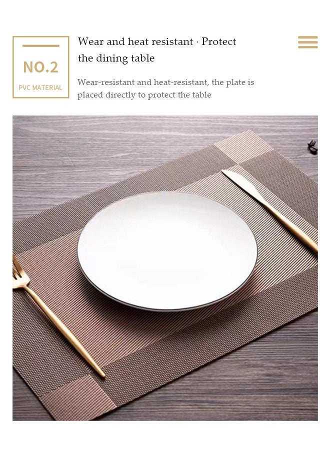 DUNISO 4 Piece PVC Placemat  Waterproof Washable Table Mat Non-Slip Heat-Resistant Rectangular Washable Table Mats For Dining Patio Table Kitchen Decor gold color 45x30CM  - Image 5